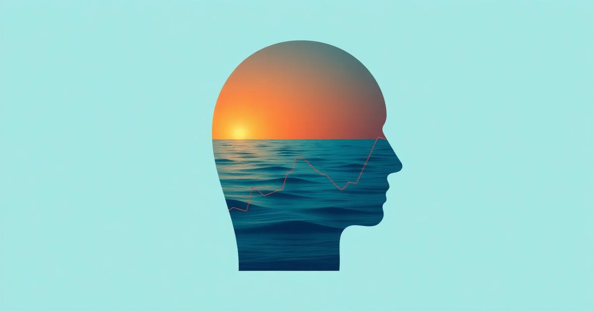 Kopfsilhouette gefüllt mit Meer und Kurslinie als Symbol für Trading-Psychologie
